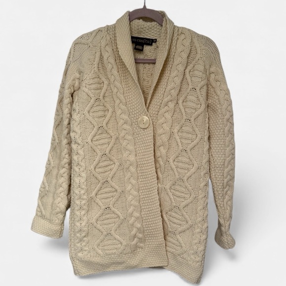 Traditional Inis Crafts Ireland 100% Merino Wool Cable Knit Cardigan - Size S - Picture 3 of 5